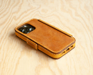 iPhone Leather Wallet Folio | Leather Case | Handmade | Oil Waxed Leather | Golden Brown