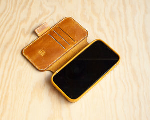 iPhone Leather Wallet Folio | Leather Case | Handmade | Oil Waxed Leather | Golden Brown
