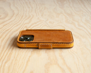 iPhone Leather Wallet Folio | Leather Case | Handmade | Oil Waxed Leather | Golden Brown