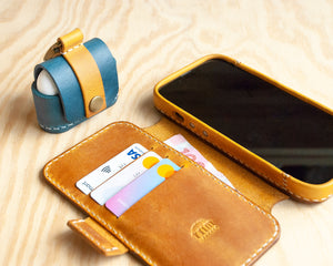 iPhone Leather Wallet Folio | Leather Case | Handmade | Oil Waxed Leather | Golden Brown