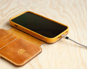 iPhone Leather Wallet Folio | Leather Case | Handmade | Oil Waxed Leather | Golden Brown