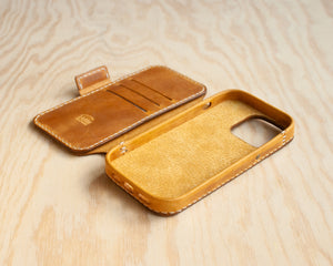 iPhone Leather Wallet Folio | Leather Case | Handmade | Oil Waxed Leather | Golden Brown