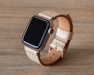 Ravenweave Natural Apple Watch band, hand-stitched edge detail