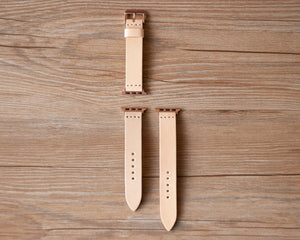 Handmade Natural leather Apple Watch band flat lay, Ravenweave