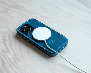 iPhone Leather Case | Handmade | Oil Waxed Leather | Jeans Blue