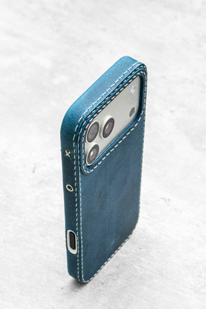 iPhone Leather Case | Handmade | Oil Waxed Leather | Jeans Blue